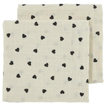 MEYCO Mullwindeln 70x70cm 2-Pack Musselin Spucktuch Sweet Heart Soft Sand | 100% weiche Baumwolle - Pre Washed Musselin - Oeko Tex zertifiziert - Stilltuch/Decke - hautfreundlich & atmungsaktiv