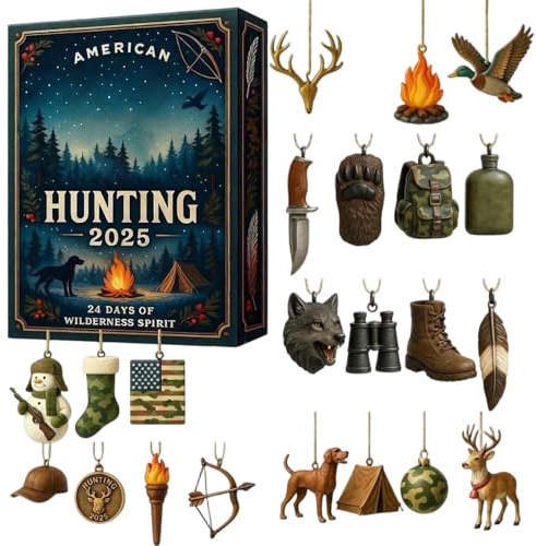 2025 Amerikanischer Jagd-Adventskalender, 24 Tage voller Überraschungen zum Thema Jagd, einzigartiger 24-tägiger Weihnachtscountdown, Christmas Gifts für Jäger, Outdoor-Fans und Sammler