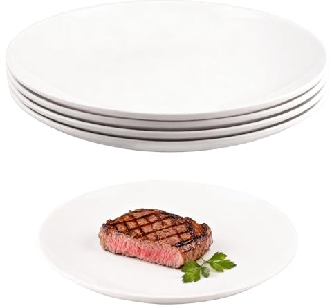 Doafoce Set 4 Piatti Piani 25cm Moderni Bianchi Servizio da Tavola Grandi Piatti Plastica Rigida Lavabili
