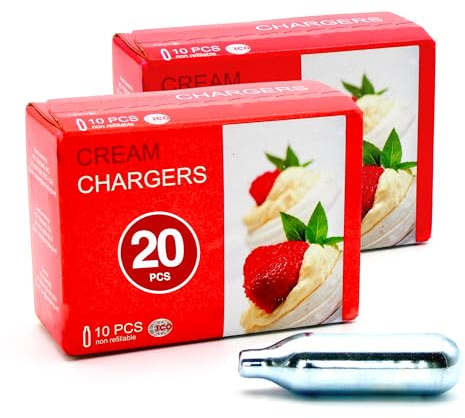 N2O Protossido di Azoto 8g (20 pz) Ricariche Sifone per Sifone da Cucina | Protossido Di Azoto Bombolette Per Sifone Panna Montata, Cartucce Sifone Da Cucina Con Gas Panna Montata Puro, Uso Alimentare