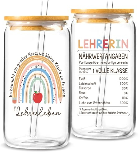 Juratar Lehrerin Geschenk – Lustiges Trinkglas mit Deckel und Strohhalm | Weihnachten Lehrerin und Dankeschön Lehrerin – Lehrerinnen Geschenk für Schule, Abschluss, Schuljahresende & Geburtstag