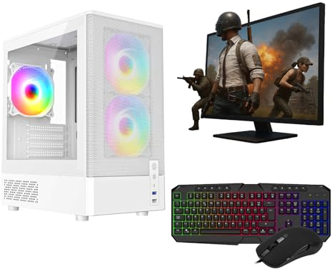 Gaming PC – Intel Core i5, GT 710 2GB Graphics, 16GB RAM, 1TB HDD + 128GB SSD, Windows 11 Pro, 22 Monitor, Keyboard, Mouse – High-Performance Gaming PC Bundle (CIT F3 White)