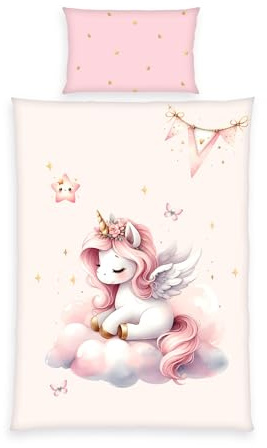 Herding babybest Bettwäsche-Set Einhornzauber, 40 x 60 cm + 100 x 135 cm, mit Reißverschluss, 100% Baumwolle/Renforcé, Rosa