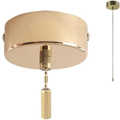 REZSOVEE Elegant Gold Pull Cord Light Switch for Bathroom, 150cm Chain Kit, Ceiling Light Pull Cord Switch Compatible with Chandeliers & Pendant Lights