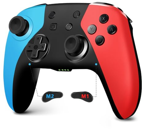 AceGamer Manette pour Switch2/Switch/Lite/OLED, manette sans fil Pro avec joystick Hall/gyroscope 6 axes/boutons programmables/réglages de vibration/alerte de batterie faible,Rouge et bleu