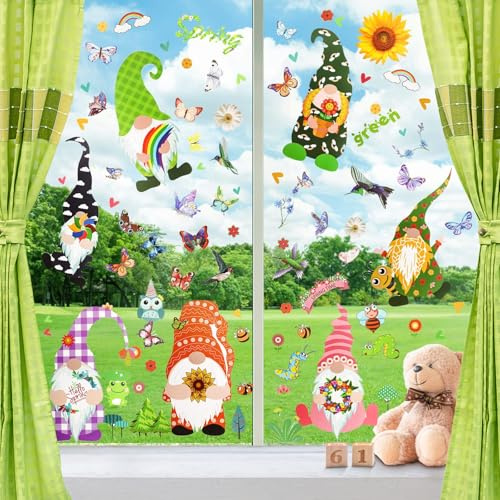 Yunkctuk Fensterbilder Frühling Sommer, Klebefolie Anti-Kollision Fensterdeko Fensterbilder Frühling Selbstklebend, 9 Blätter Fensteraufkleber Frühling Kinder,Fenster Deko (Fensterbild 02)