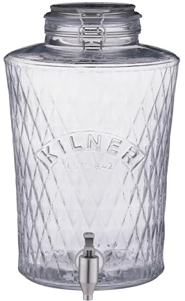 KILNER Diamond Drinks Dispenser with Tap, 8 Litres, 27.5 x 22.5 x 35.5 cm, Swing Top & Gastro Tap Made of Stainless Steel, High-Quality, Drip-Proof Drink Dispenser for Easy Refill
