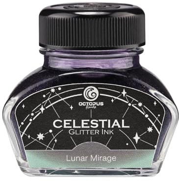 Octopus Lunar Mirage Shimmer Ink Grey Green for Fountain Pen - Ink with Glitter - Celestial Collection - Inkwell 30 ml