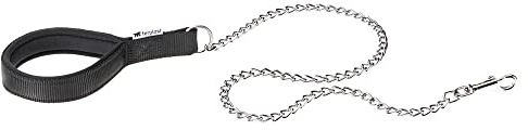 Ferplast Hundeleine Daytona, Kurze Hundeleine mittel/groß Hunde, Anti-Biss-Kette aus Metall, bequemer Nylongriff, gepolstert und Karabinerhaken aus Metall. 100 cm, Schwarz.