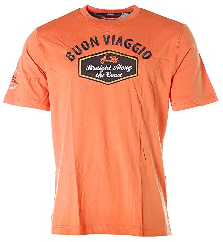 Signum Herren Kurzarm Shirt T-Shirt Rundhals Buon Viaggio Liguria Travel Tour Orange L