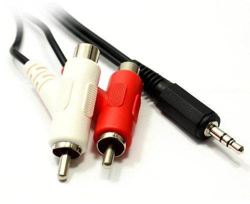 kenable 3.5mm Stereo Jack to Twin Right Angle RCA Phono Cable STACKABLE Nickel Plated 1.5m Black