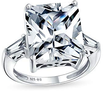 Art Deco Stil .925 Sterling Silber Großer 10CT Rechteck AAA CZ Zirkonia Brillantschliff Statement Verlobungsring Baguette-Seitensteine