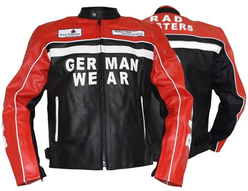 German Wear Motorrad Lederjacke Motorradjacke Biker Jacke mit Protektoren aus leder Schwarz/Rot - S