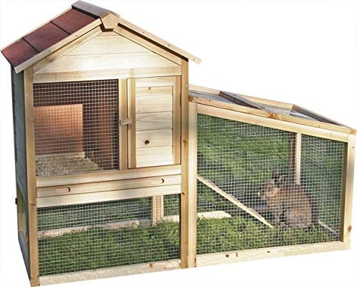 Kerbl Pet Nagerhaus Freetime, 140 x 65 x 100 cm, ausziehbare Wanne, wetterfestes Dach, Holz mit Holzschutzfarbe lasiert