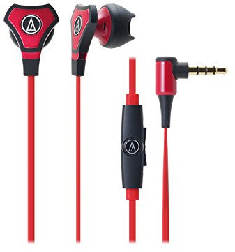 Audio-Technica ATH-CHX5iSRD SonicFuel - Auricolari ibridi con telecomando/microfono, colore: Rosso
