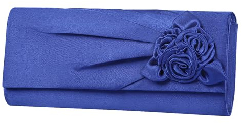 Wocharm Pochette en satin pour femme avec rose - Pour soirée, mariage, bal de fin d'année, mariage, bleu marine