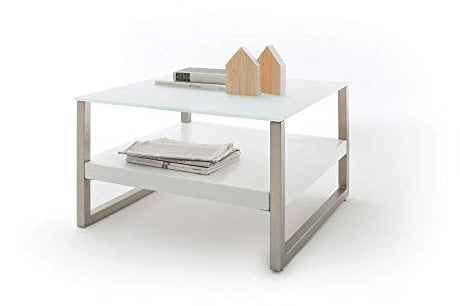 Newfurn Couchtisch Wohnzimmertisch Modern II 65x38x 65 cm (BxHxT) II [Magnus] in Metall/Edelstahl-Optik/Weiß Wohnzimmer