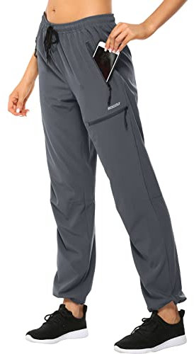 MOCOLY Pantalon Randonnée Femme Léger à Séchage Rapide Imperméable en Plein Air Pantalons Montagne Cargo Extensible pour Sport Travail Chasse avec Poche Zippée UPF 50 Gris M