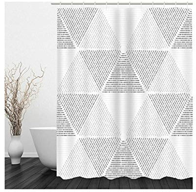 AMDXD Duschvorhang 165x200cm, Geometrisch Sechseck Badewanne Vorhang aus Polyester Stoff mit 12 Duschvorhangringen, für Badezimmer Badewanne, Schnelltrocknend, Anti-Schimmel, Grau Weiß 65X79″