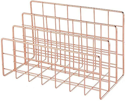 Yeehliny Briefablage Papierablage Gold Schreibtisch Organisation 3 Fach Dokumentenablage Metall Deko Ablagefächer Schreibtisch Organisation für Briefumschlägen Dokumenten Zeitungen Büche (Roségold)