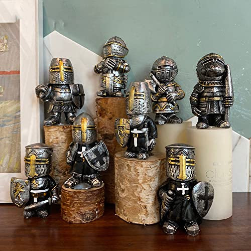 nezababy 8 Stück Ritter Garten Zwerge Dekorationen Lustige Mittelalter Krieg Skulptur Armeewächter Statue Outdoor Hof Rasen Dekor Harz (8 Stück)
