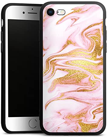 Cover in silicone premium compatibile con Apple iPhone 8 custodia del telefono cellulare nero cover Brillantini Glitter Look pink