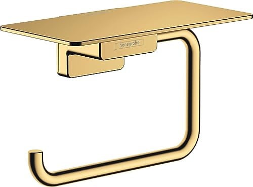 hansgrohe AddStoris - Toilettenpapierhalter mit Ablage, Klopapierhalter für Wandmontage, Klorollenhalter, verdeckte Befestigung, Badezimmer Zubehör, Polished Gold Optic, 41772990