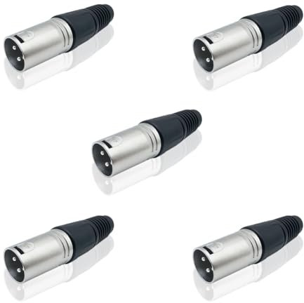 iYueMps 5 Stück XLR Männlich 3Pin XLR Stecker Steckverbinder, XLR-M Stecker Audio Mic Mikrofonstecker XLR-Lötanschluss, XLR Kabelenden Löten Typ Adapter