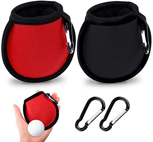 olyee 2 Pack Golf Ball Cleaner Pouchs for Bag,Golf Club Washer Bag Accesorries Pocket Waterproof Bag,Golf Ball Dry-Clean Pocket Golf Gifts for Men Ladies,Fit for Golf Carts Belt Golf Bag(Black+Red)