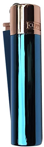 Elegantes Clipper Metall Gas-Feuerzeug (metallic Blau mit Rosegold top) mit SOFORTGRAVUR +VORSCHAU: Gravur inklusive (Gasfeuerzeug nachfüllbar)