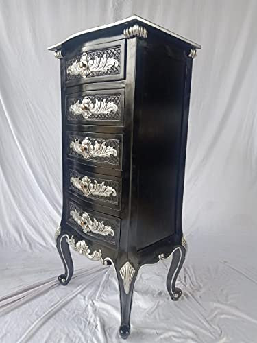 Kunibert KOMMODE, Antike Louis Seize Barock, Sideboard, Kommodenschrank Sideboardschrank,schwarz mit Silber,Höhe120cm