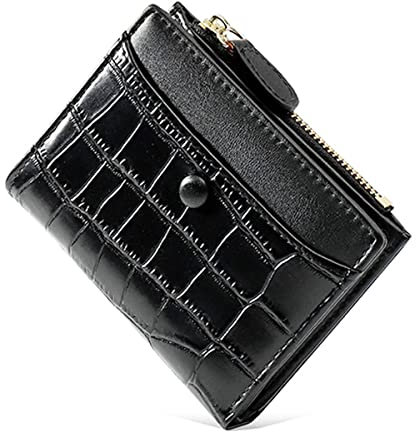 Portefeuilles pour femme - Petit porte-monnaie en cuir de crocodile - Mini portefeuille à deux volets, noir, Minimaliste