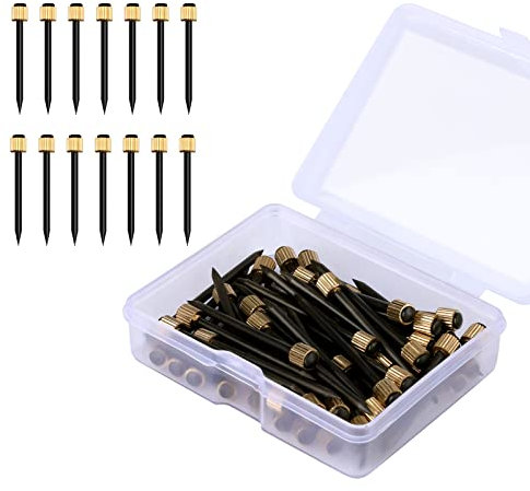 SAVITA 50pcs Picture Hanging Nails, Black Steel Nails and Brass Head Nails Gold Nails Hardware Picture Hangers with Plastic Storage Box Holds up to 5-30 Lbs (1.4mm/0.055inch Nail Diameter)