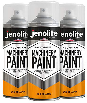 JENOLITE Peinture aérosol multi-surfaces pour machines et tondeuses à gazon, jaune JCB, 3 x 400 ml