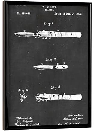 artboxONE Poster mit schwarzem Rahmen 18x13 cm Abstrakt Skalpell Patent - Bild Skalpell Arzt Blaupause