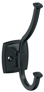 Amerock H37002MB | Kinsale Double Prong Decorative Wall Hook | Matte Black Hook for Coats, Hats, Backpacks, Bags | Hooks for Bathroom, Bedroom, Closet, Entryway, Laundry Room, Office