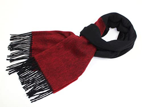 Whoiy Kaschmirschal Damen Schwarz, Damen Schal und Mütze Set Quasten mit Langen Streifen Rot 200X40cm Warmer Winterscha