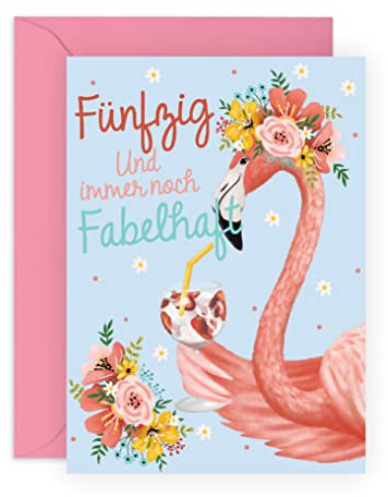 Central 23 Karte zum 50. Geburtstag für sie – FÜNFZIG UND IMMER NOCH FABELHAFT - niedliche Grußkarte für Frauen – Geburtstagsgeschenk für Mama – Flamingo-Design - 50 geburtstag frau
