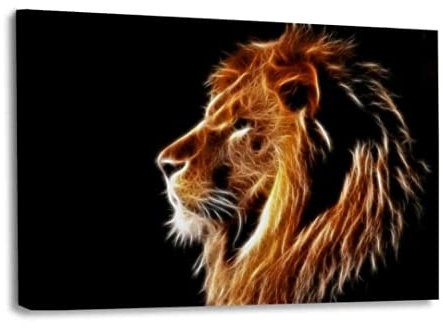 Hustling Sharks® Tierbilder auf Leinwand als XXL Wandbild Glowing Lion 2 - Leinwandbilder im Querformat, Wandbild Tiere, Wandbild Schlafzimmer, Deko Wohnzimmer, Löwen Bild, Löwe Deko (150x100cm)