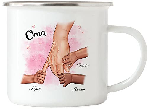 Kiddle-Design Oma Emaille Tasse Geburtstag Personalisiert für Oma Enkel Enkelin Baby Geschenk Kinder Oma Geschenk Muttertag