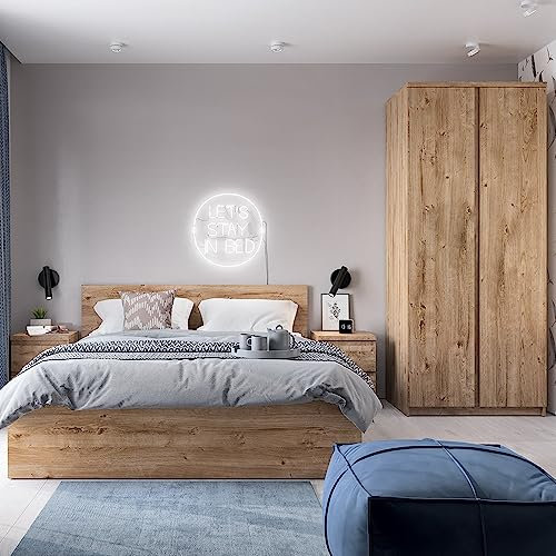 Lomadox Schlafzimmer Set Bettanlage, Eiche Nb., 6-teilig, mit Bett 160x200, 1 Kleiderschrank, 2 Nachttische und 2 Bettschubladen