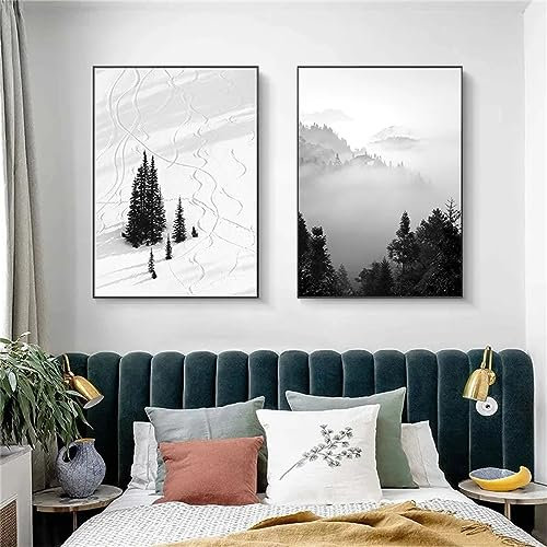 Herfair 2er Poster Baum,Schwarz-weiße Baum und Berg,Ohne Rahmen Leinwandbilder,Modern Stilvolle Wanddeko Poster (21x30cm)