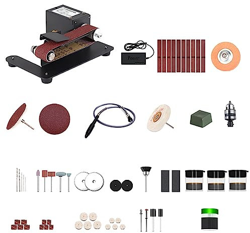 HUIOP Mini lijadora de banda de 250 W, amoladora de banco eléctrica, lijadora, 7 velocidades, Control ajustable, amoladora pequeña, afilador, máquina pulidora para bricolaje, carpintería, resina,