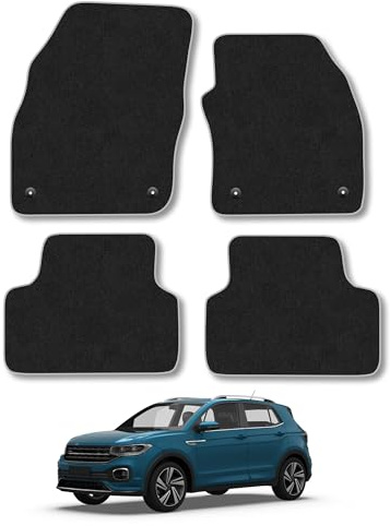VW T-Cross (2019+) Carpet Car Mats | Grey Edge Trim Tailored Fit Floor Mats Full Coverage Protection Accessories Easy Clean Anti Slip Made in the UK