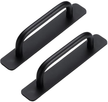 Funnytek 2 maniglie autoadesive per mobili, in alluminio, senza foratura, per armadio, cucina, porta scorrevole, porta del balcone, 148 mm, colore nero