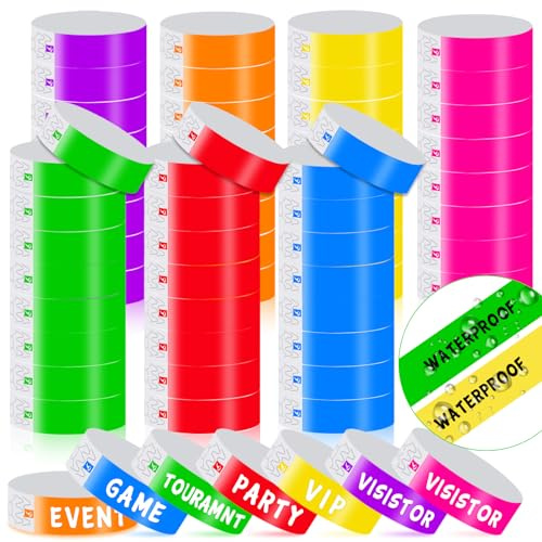 IDwrists Wristbands for Events - 700pcs Waterproof Neon Wrist Bands for Events Concert, Festival Admission, Party (Yellow, Pink, Green, Blue, Red, Orange, Purple)
