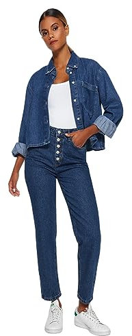 TRENDYOL Damen Gerade Mama Hohe Taille Jeans, Dark Blue, 36