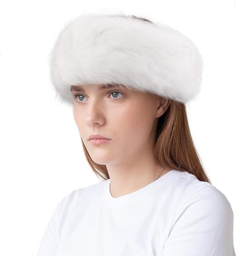 WLLHYF Kunstfell-Stirnband für Damen Winter-Ohrenwärmer Ohrenschützer Skimütze (Weiß)