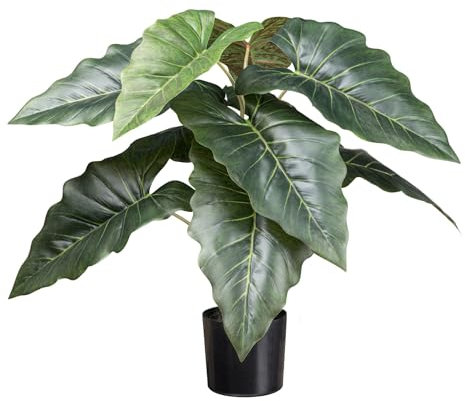 CREATIV green künstliche Taro Pflanze 66cm I künstliche Pflanzen mit naturgetreuen Blättern & Erde I stilvolle Pflanzen Deko mit Topf in 12x11,5cm I hochwertige Plastik Pflanze ideal als Indoor Deko