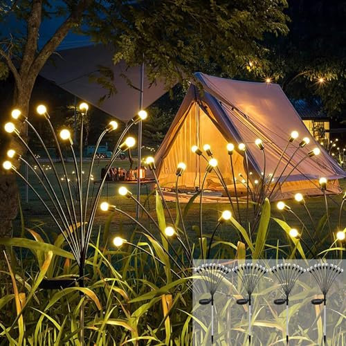 Cnulenzt Solar Lichterkette Outdoor,4 Stück 10LED Solar Glühwürmchen Licht, IP65 Wasserdichtes Solar lichterkette außen,für Garten,Terrasse,Strauchwerk,dekorative (Warmweiß)